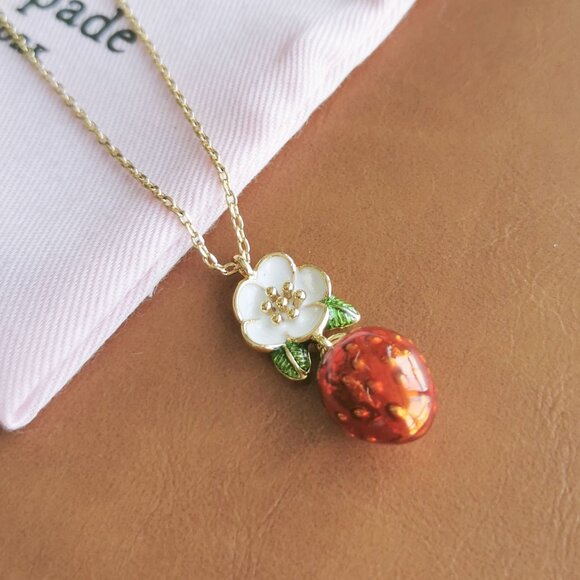 Kate Spade Picnic Perfect Strawberry Gold Necklace - Picture 2 of 4
